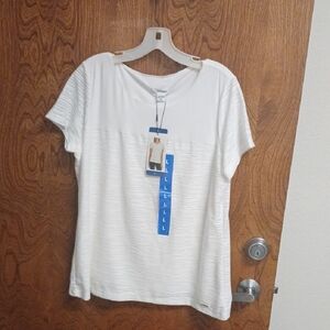 Calvin Klein Women's Stretch Textured Tee Relaxed Fit Shirt